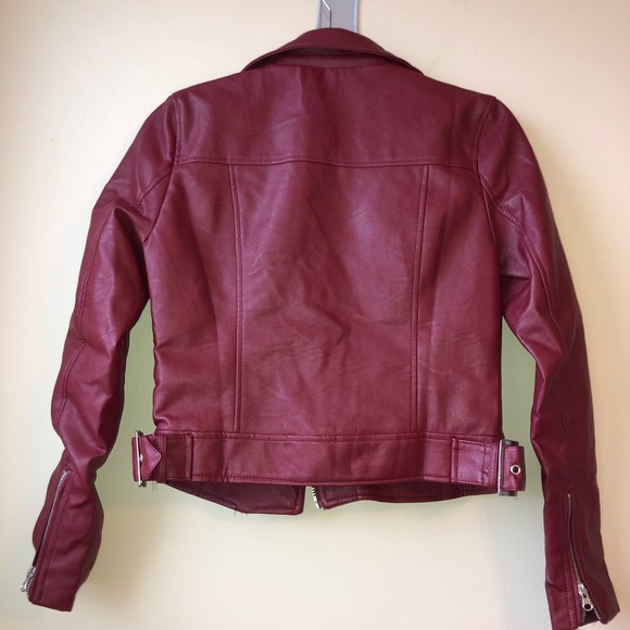 Faux wine colored leather jacket from nasty gal. - Picture 2 of 2